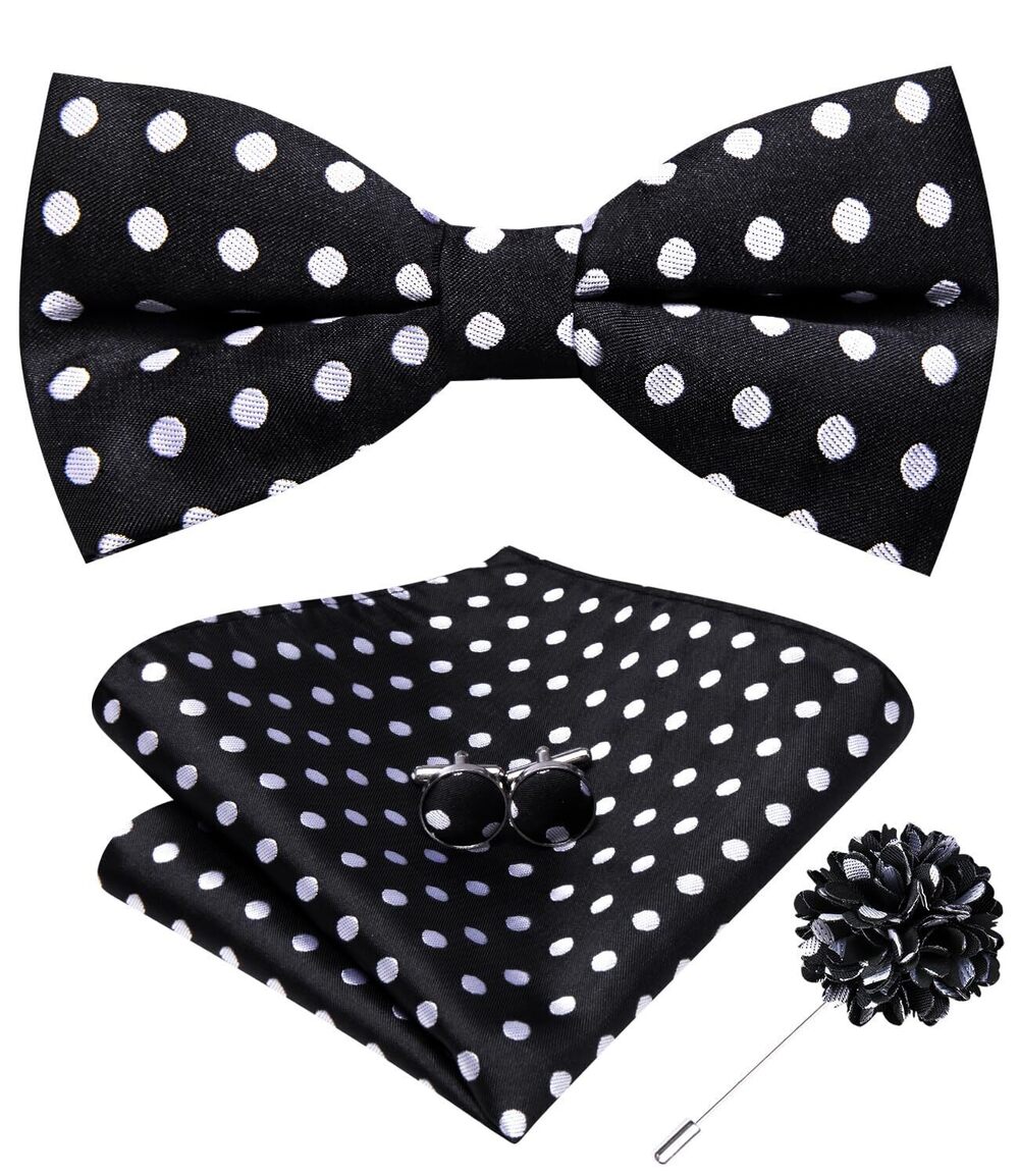 8600 Black White Polka Dot Bow Ties Pre-Tied Silk Adjustable Bowties Lapel